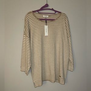 CALVIN Klein tan and white striped sweater, large